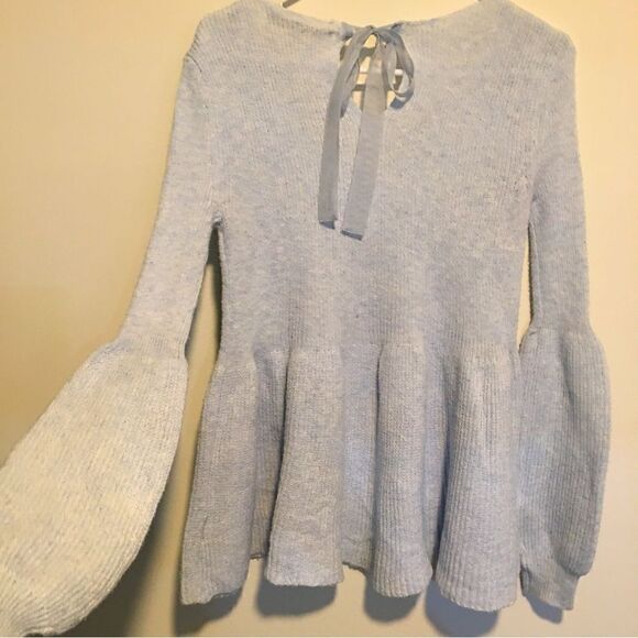 LC SUPER SOFT PEPLUM BALLOON SLEEVE SWEATER! Chiffon bow neck tie - Picture 9 of 13